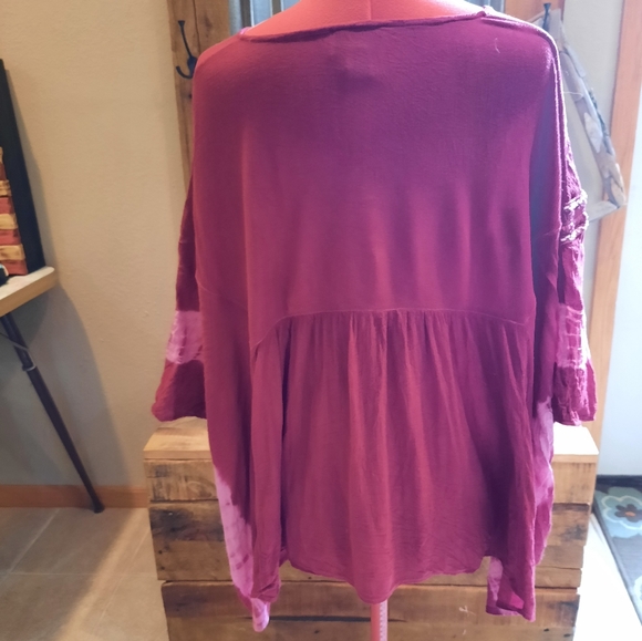 1X boho free style top tunic cranberry tie dye - Picture 2 of 4